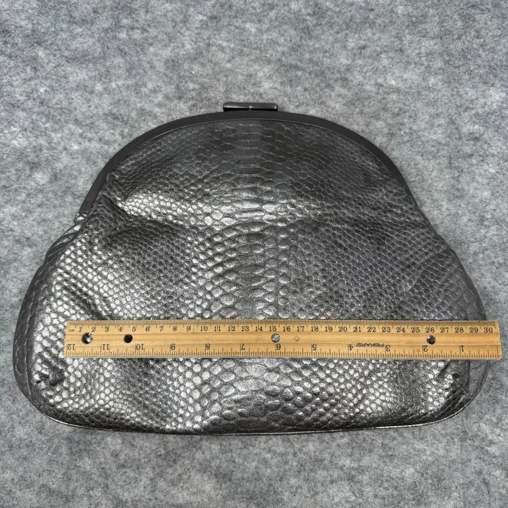 Banana Republic Snake Embossed Clutch Purse Metallic Frame Evening Bag Clam